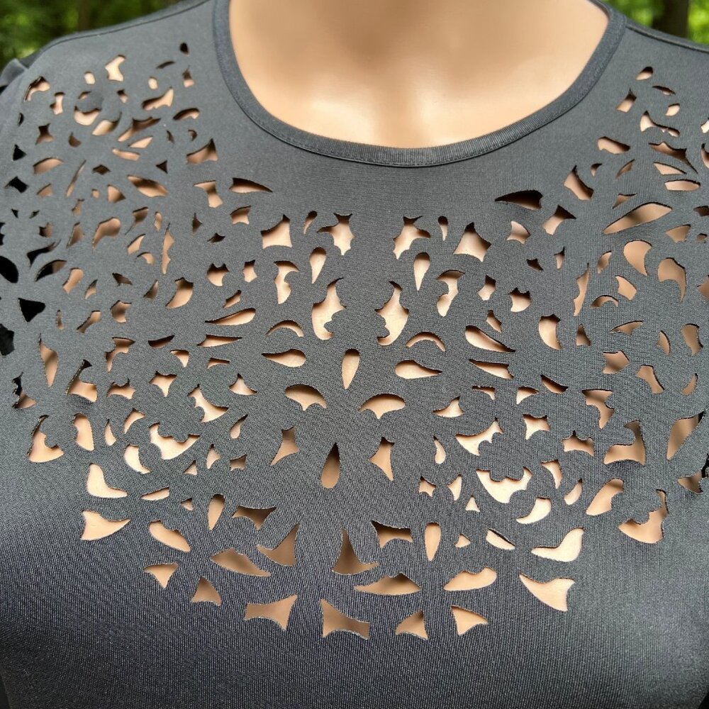 Clover Canyon Knee High Black Long Sleeve Dress a Hollow-Out Design Size Medium